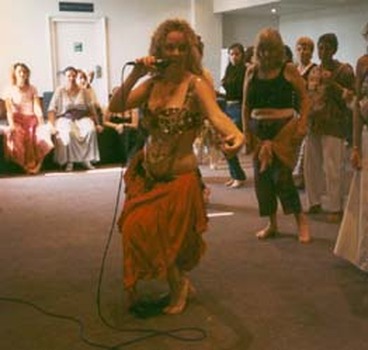 Titanya teaching the Five Elements and Belly dance at the Body, Mind, Spirit Expo, London, 1996.